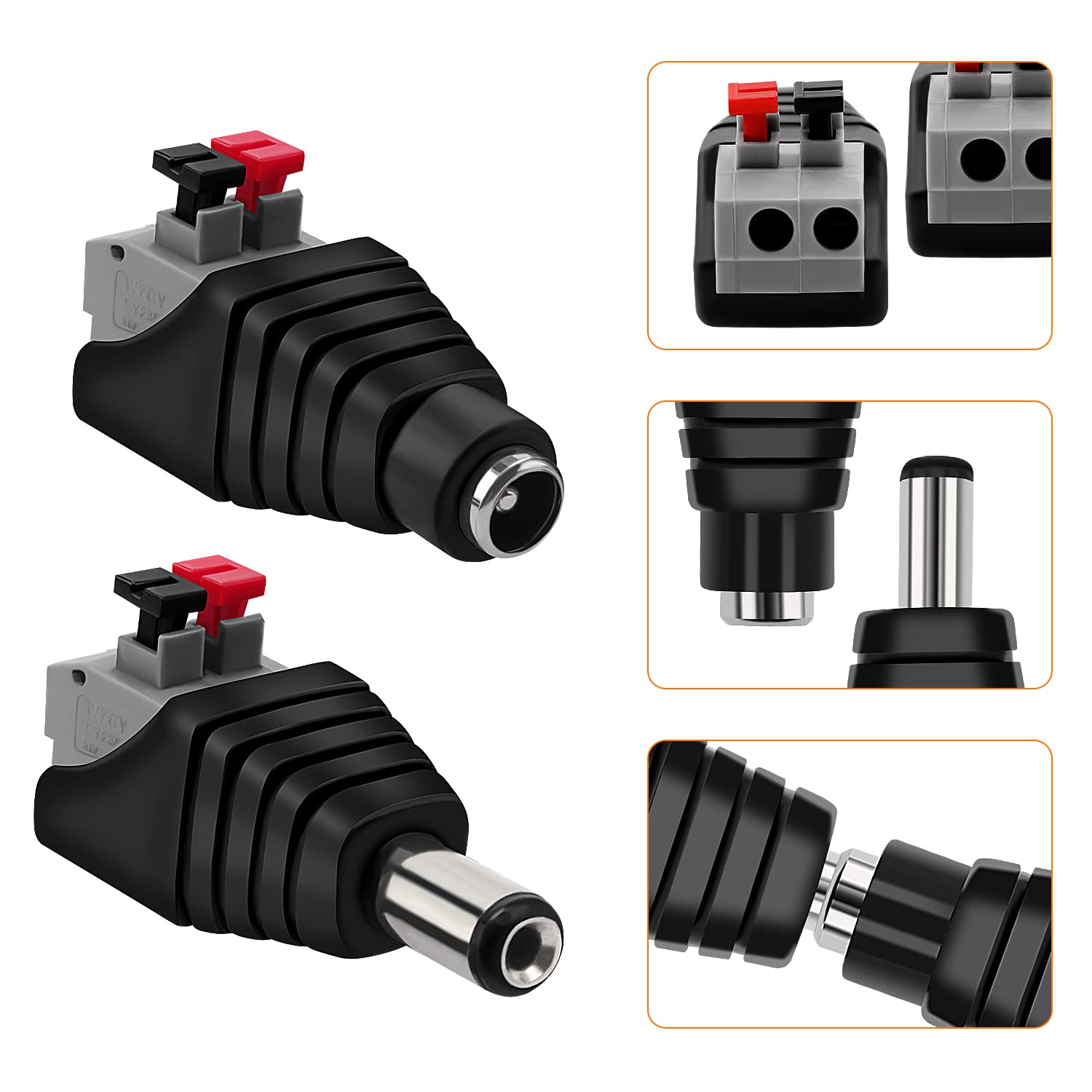 7 Paia Connettori di Alimentazione DC, KUOQIY 12V/24V DC Maschio e Femmina Connettore Spina Jack Set, Connettori Maschio + femmina 2.1 x 5.5mm, per Telecamera CCTV, Striscia Luminosa a LED