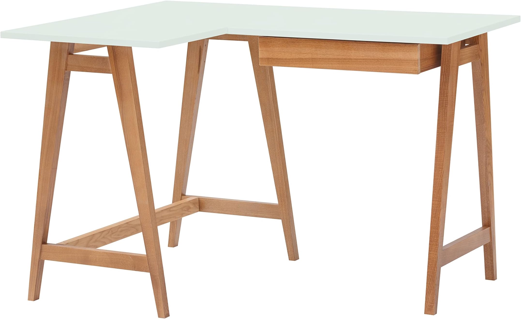 Luka Corner Desk with L-Shape Angle Desk Office Table Corner Table Work Table Study Table Computer Table - 115 cm + 85 cm - Left Side - Solid Oak - Light Mint
