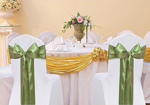 Miniatura 3 de ZSJFMF Paquete de 50 cintas universales para sillas de color verde salvia satinado de 7 x 108 pulgadas, para bodas, ceremonias, fiestas, banquetes,