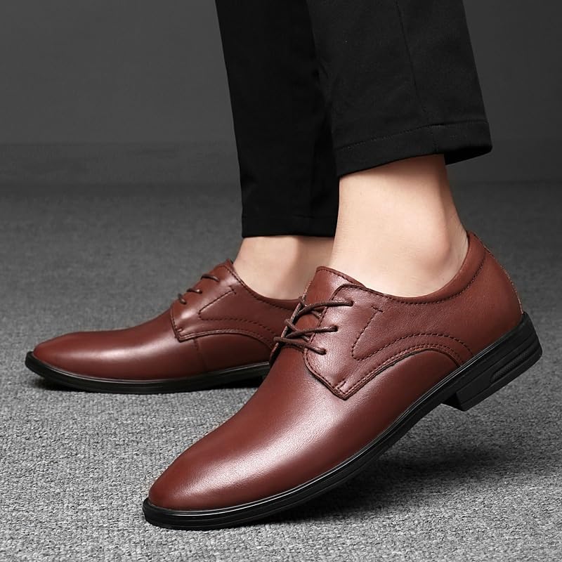 Men's Classic Leather Dress Shoes Walking Business Office Summer Lace Up Pointed Toe Non-Slip Softsole Oxford Shoes2