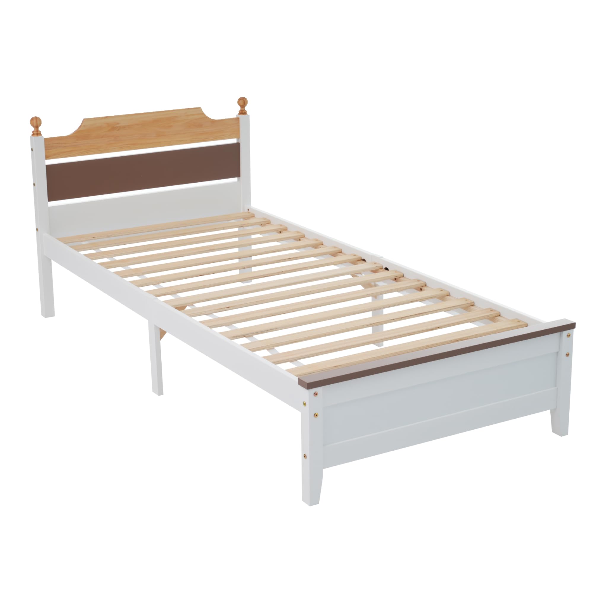 Idemon Letto singolo, in legno di pino con metatarso, letto per ragazzi, letto per adulti, con testiera e pediera in MDF, colore bianco, 90 x 200 cm