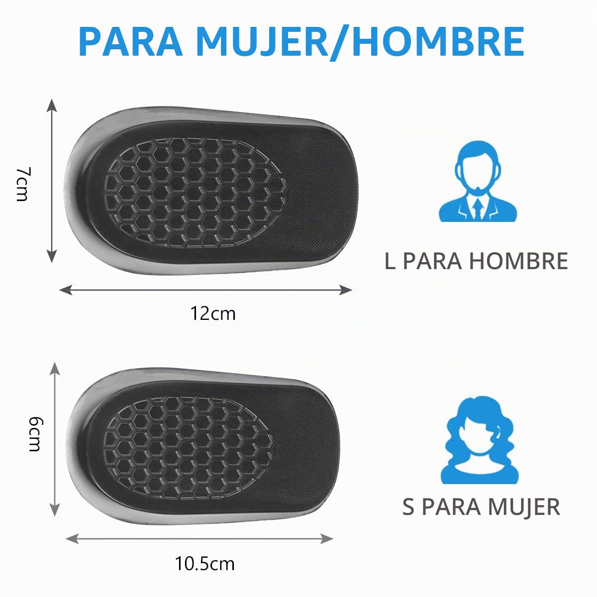 Plantillas Altura Hombre y Mujer, 2 Pares Alzas para Zapatos, Plantilla Gel para Aumentar Altura, Soporte Talón y Amortiguación, 2.5cm
