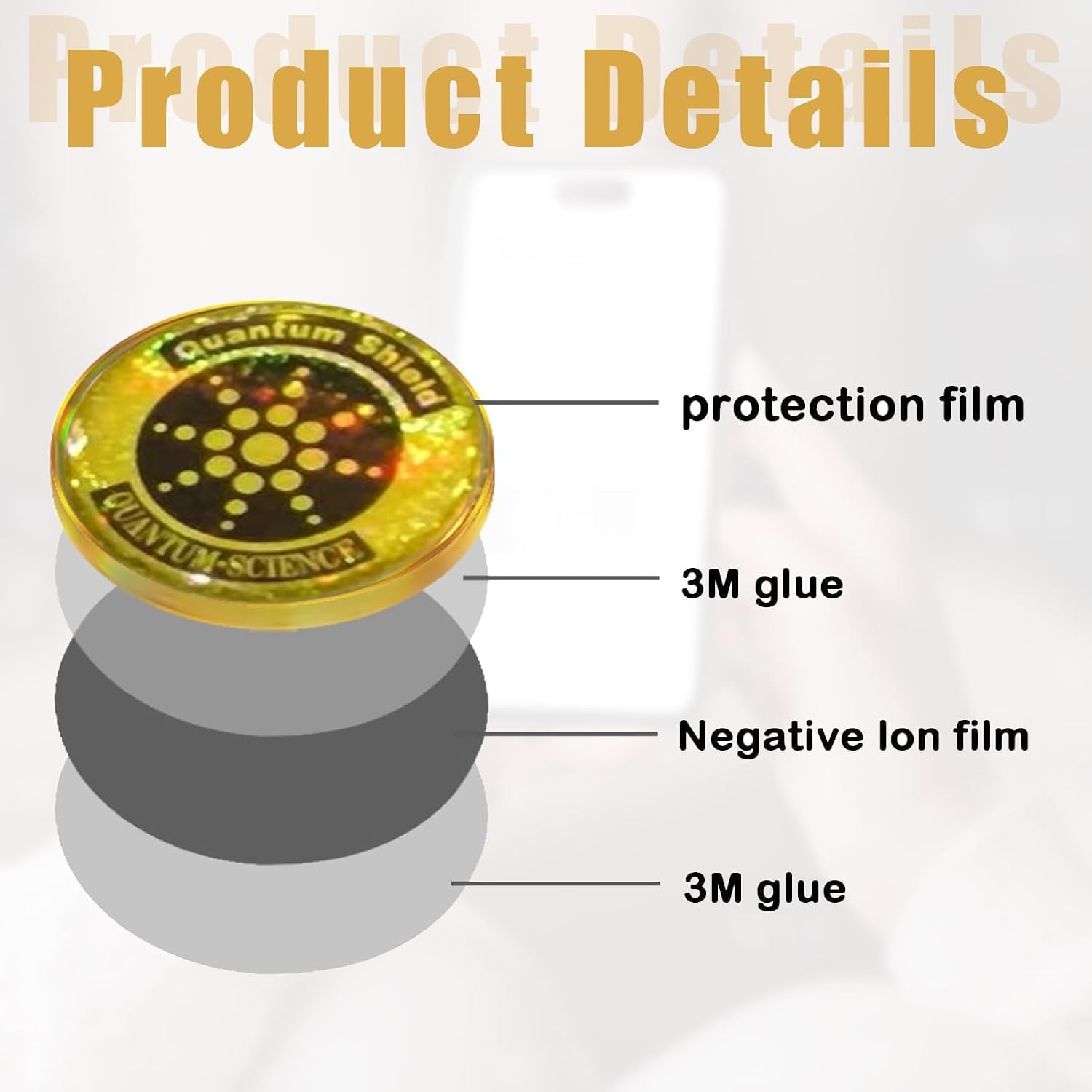 12 Pcs Emf Blocker for Cell Phone,Radiation Blocker,Emf Stickers for Cell Phone,A Practical Gift for Tech Lovers for Smart Phones/Laptops Electronic Devices Blockers(Gold Soft Film) image 3