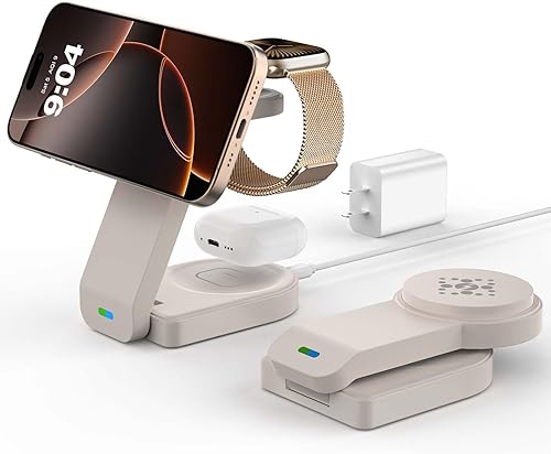 Miniatura 9 de Estación de carga inalámbrica 3 en 1 compatible con Apple, cargador inalámbrico magnético plegable para iPhone 17/16/15/14/13/12, Apple Watch Series