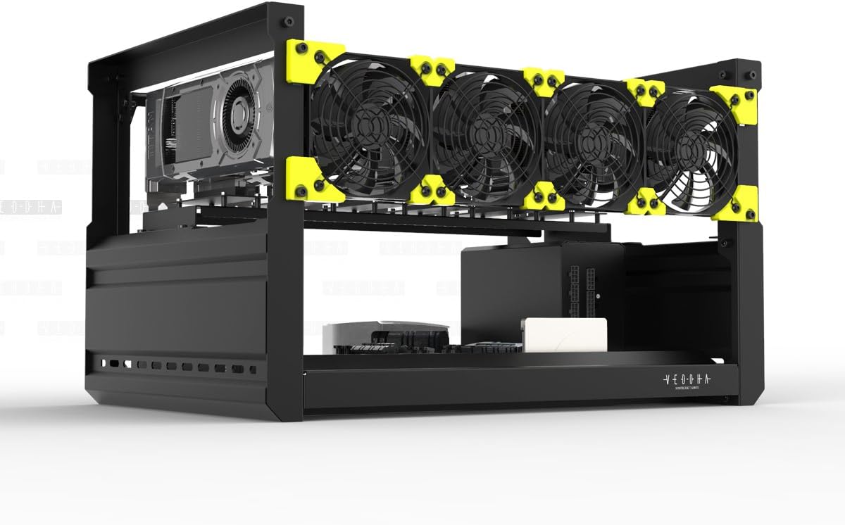 T2S 6-GPU Mining Case Aluminum Mining Rig Open Air Frame Case for Ethereum(ETH)/ETC/ZCash/BTC/Monero Easy Assemble