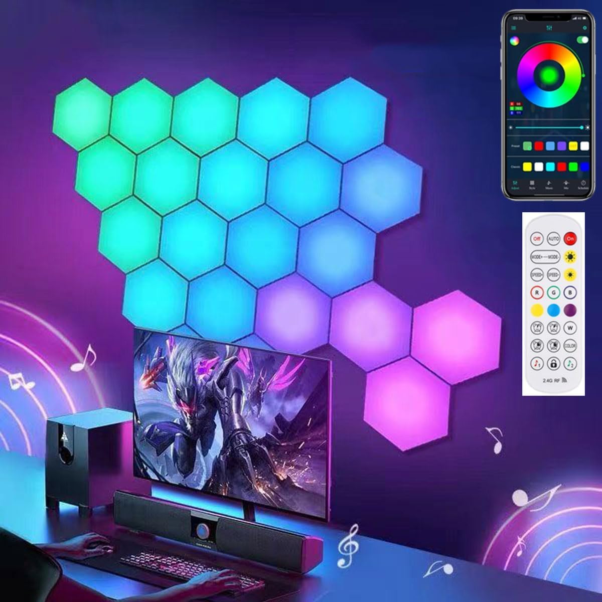 Luci esagonali per videogiochi, pannelli luminosi esagonali a LED per pareti, luci geometriche RGB fai da te per la decorazione della casa, camera da letto, sala giochi, bambini e adulti, confezione d