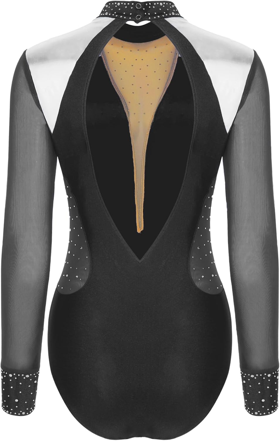 Yhong Women Gymnastics Dance Leotard Figure Skating Bodysuit Shiny Rhinestone Long Sleeve Ballet Leotards