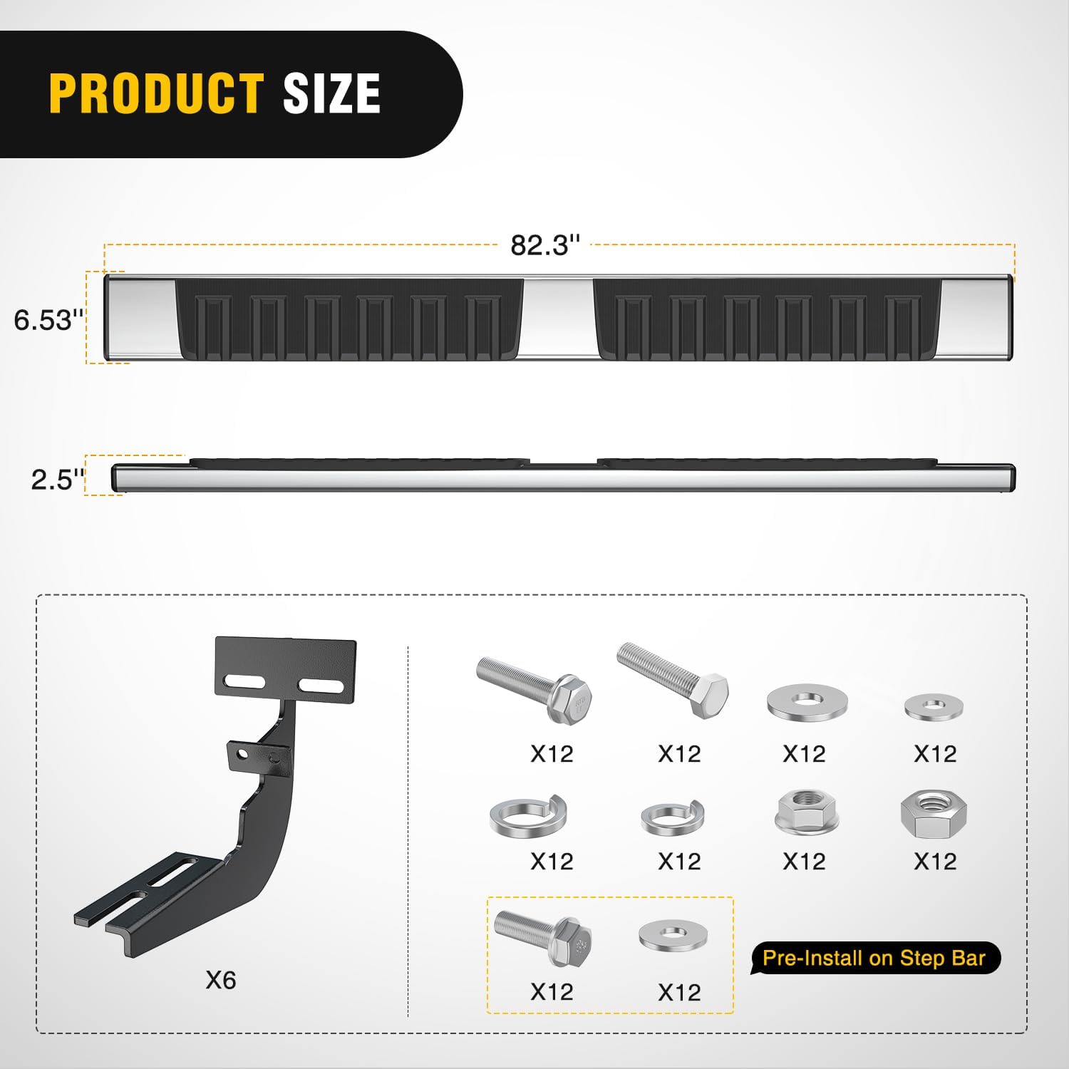 Nilight Running Boards for Dodge Ram 2009-2018 1500 Crew Cab 2019-2024 1500 Classic 2010-2024 2500 3500 6 Inch Slip-Proof Stainless Steel Side Step Nerf Bars