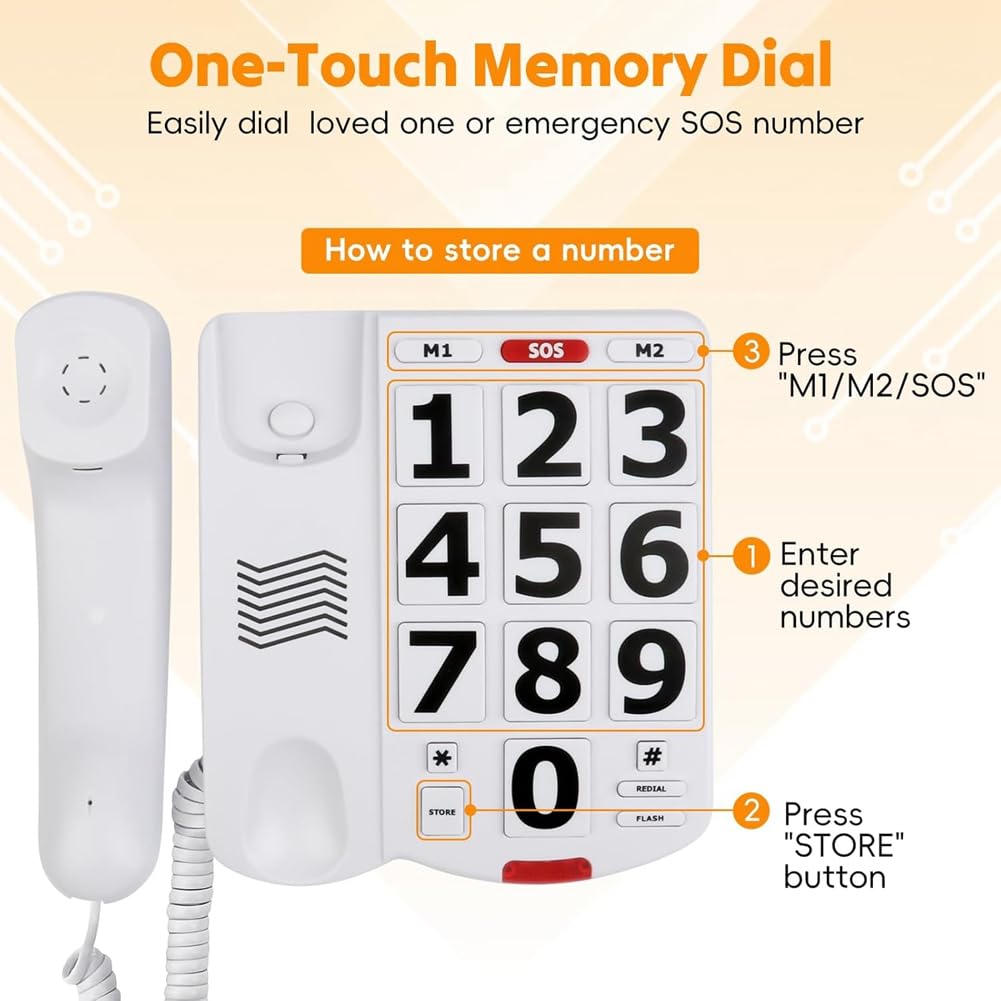 Téléphone à Grosses Touches pour Personnes Âgées, Téléphone Fixe à Domicile, Une Touche pour Téléphone D'Aide pour Les Malentendants