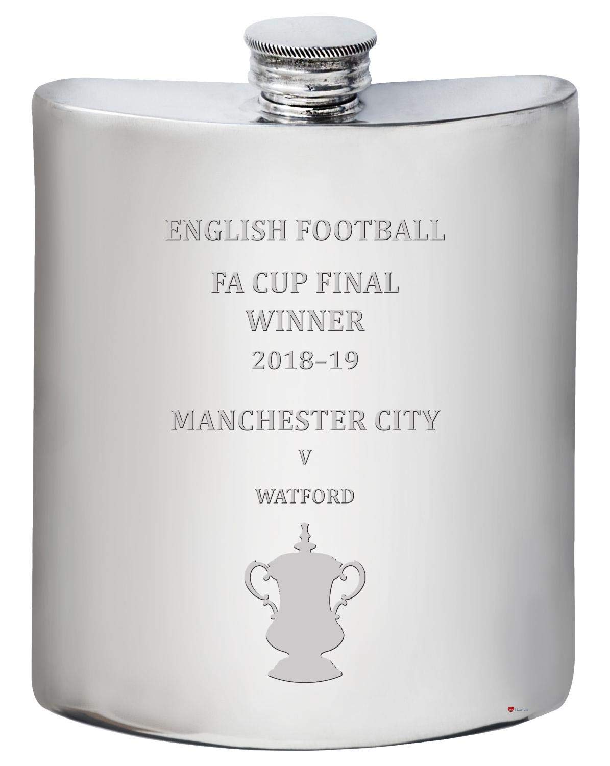 Flasque en Étain Manchester City FA Cup I LUV LTD, gravure historique de 6oz