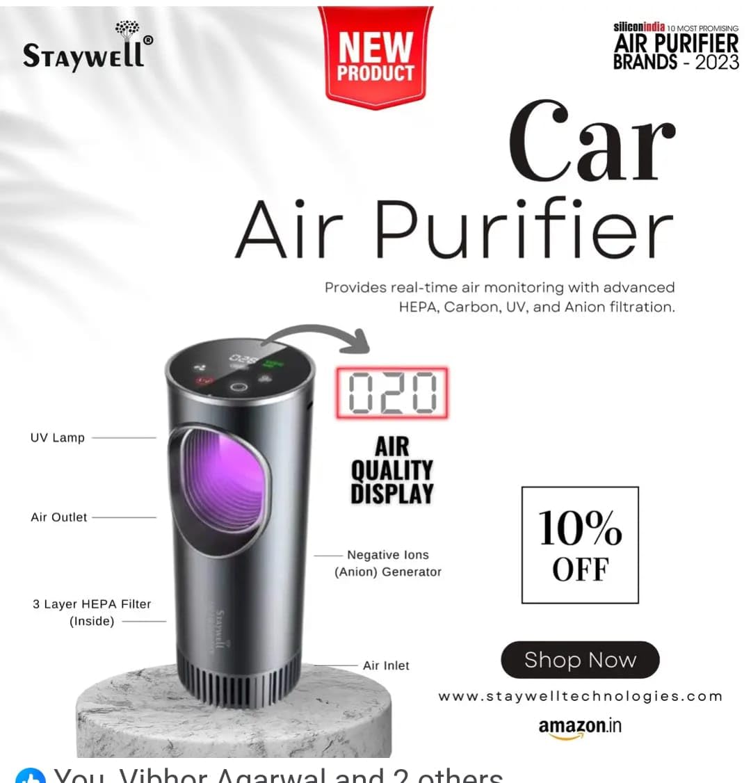 Staywell Smart Car Air Purifier with Air Quality Display | First in India | USB Powered | Clean Air for Car & Small Office | Removes Dust, Smoke & Pollution-image-20
