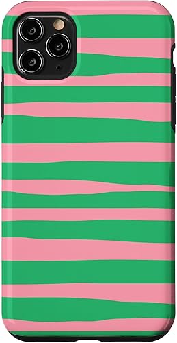 Funda para iPhone 11 Pro Max con rayas rosas y verdes