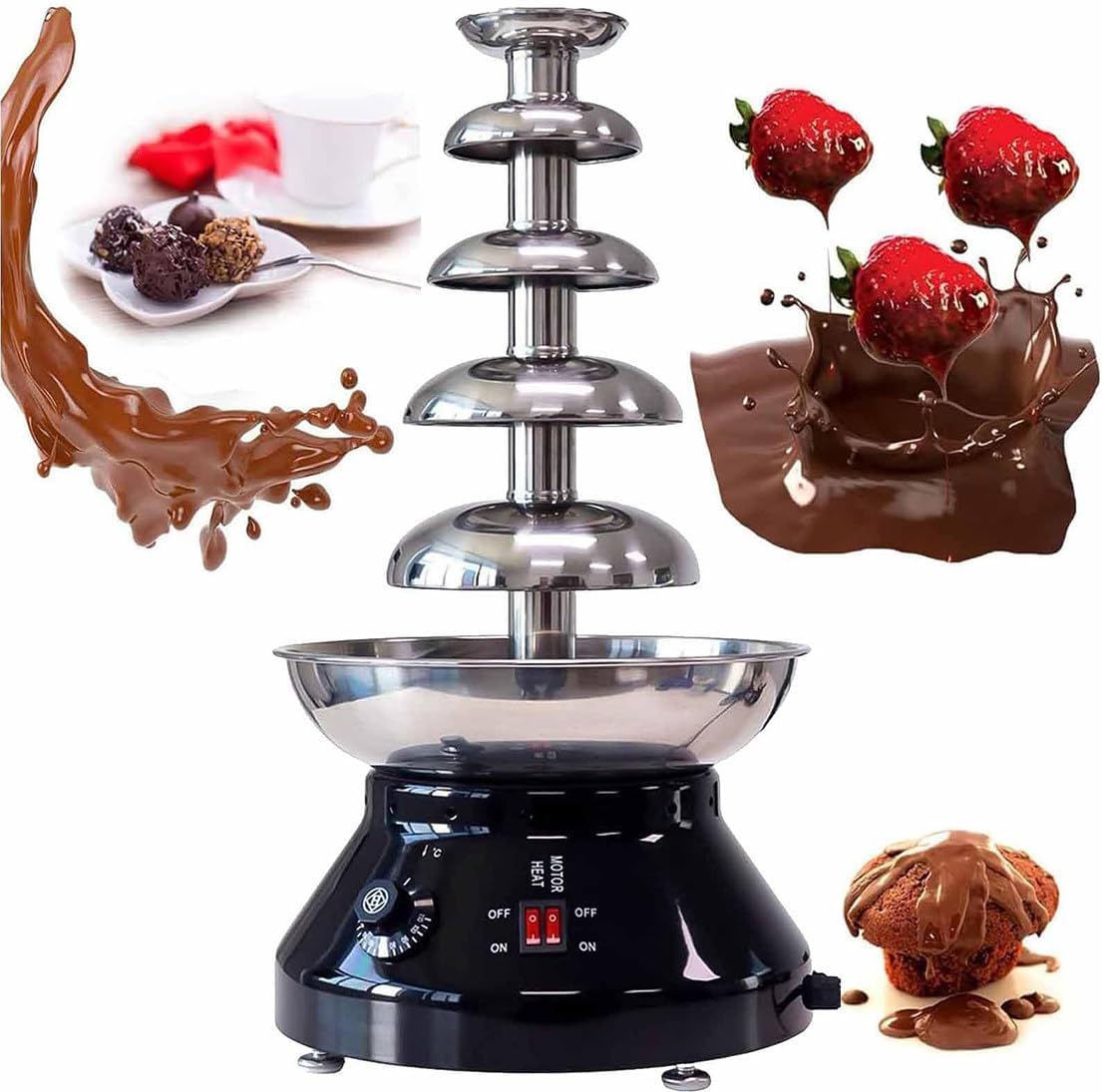 NYMFEA Chocolate Fountain Fondue Stainless Steel Sauce Melting Pot 5 Tier Electric Machine with Hot Melting Pot Base - 86~230°F/30°~110°C Adjustable, Perfect for Chocolate Melting,Black