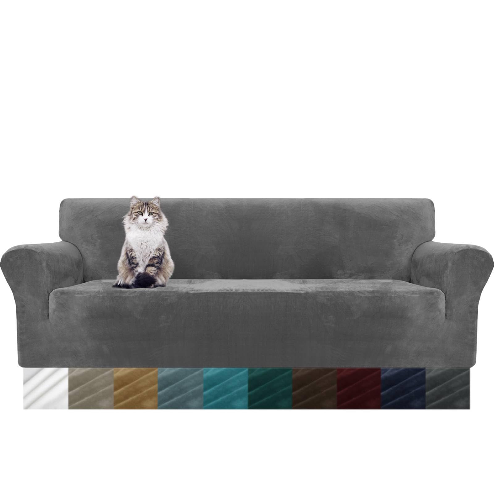 MAXIJIN Copridivano velluto oversize 4 posti antiscivolo grigio (XL, elastico)