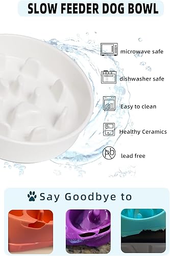 Miniatura 5 de Tazones de alimentación lenta para perros, cuenco de cerámica divertido para razas pequeñas y medianas (blanco)