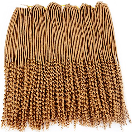 VRHOT 6Packs 20'' Faux Locs Crochet Hair Braids with Curly Ends Ombre Wavy Synthetic Hair Extensions Dreadlocks Kanekalon Braiding Hair Goddess Locs Crochet Twist 20 inch (20'' (6 Packs), 27#)