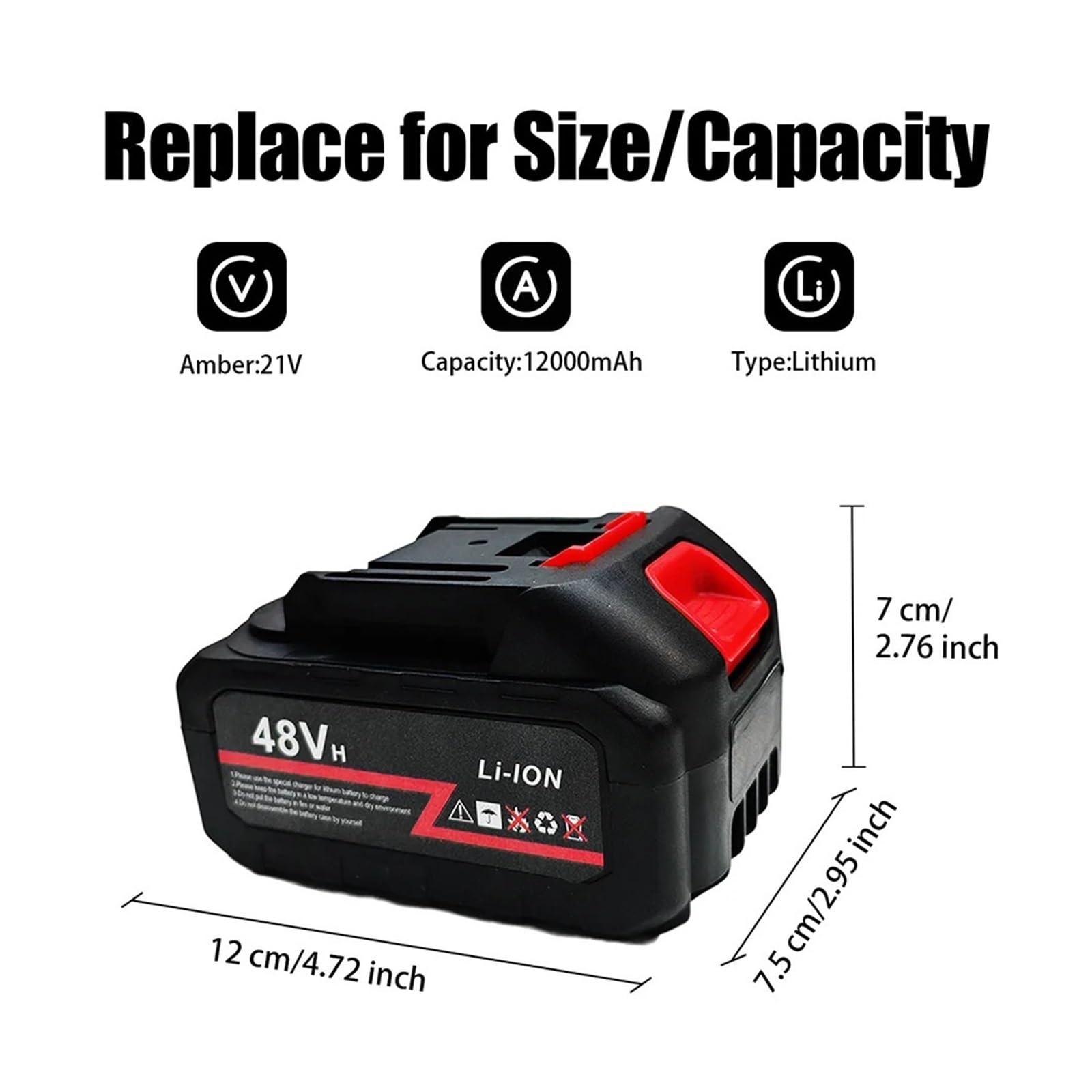 Batteria Al Litio Ricaricabile 21V 48VF ​​12000mAh Batteria Sostitutiva For Utensili Elettrici Ad Alta Capacità For Motosega Chiave Forbici(1Battery)