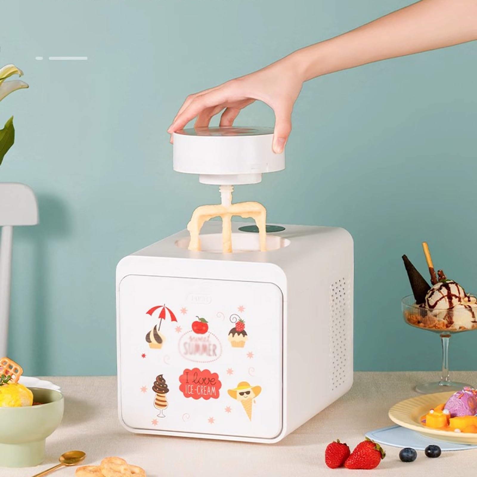 HEXEH Heladera Máquina automática de Helados for el hogar, Mini máquina casera de Helados, máquina de Helados de Cono de Yogur Maquina de Helados (Color : B)