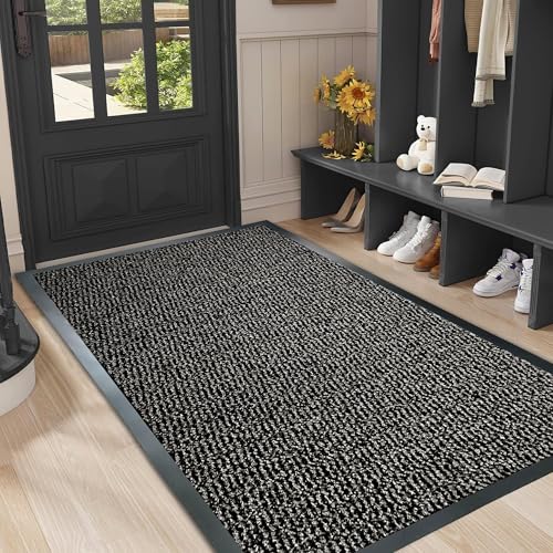 LENAK Door Mats - Entrance Mat Barrier Hallway Runner Kitchen Rug, Non-Slip Dirt Trapper Rubber Back Washable Floor Mat, Dust Grabbing Indoor Outdoor Doormats (Anthracite, 120x180cm) - Image 3