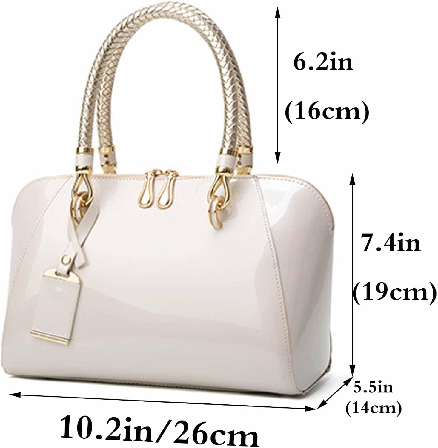 Women Handbags Shiny Paten PU Satchel Purse Shoulder Tote Top-Handle Crossbody Bag - Image 2