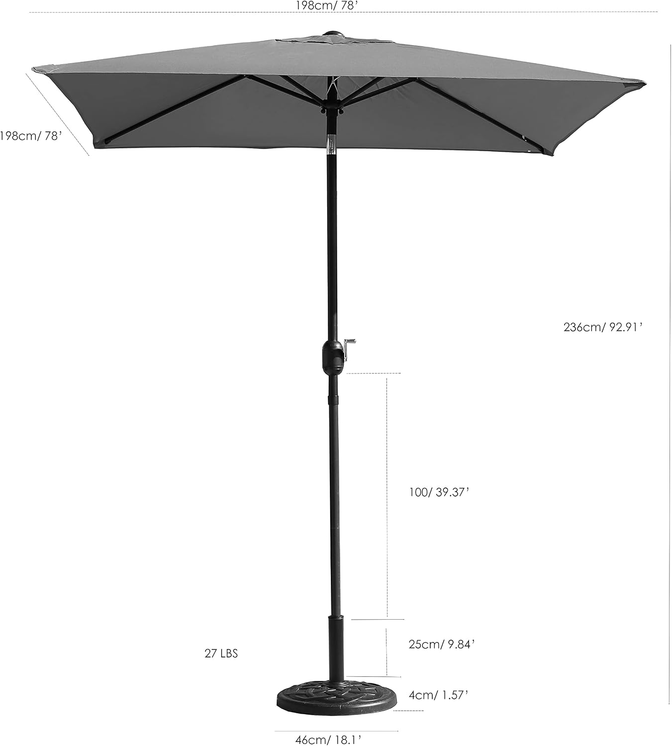 DAVEE Furniture 6.5 Ft Square Market/Patio Umbrella with Base, perfect for Garden, Lawn,Deck,Backyard and Pool （Tan