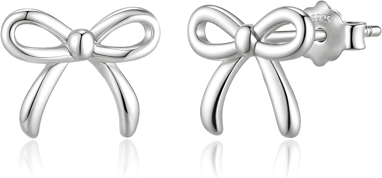 Tiny Bow Earrings for Women S925 Sterling Silver Bow Earring Stud Minimalist Small Ribbon Bowknot Earrings Coquette Party Statement Stylish Jewelry Gifts