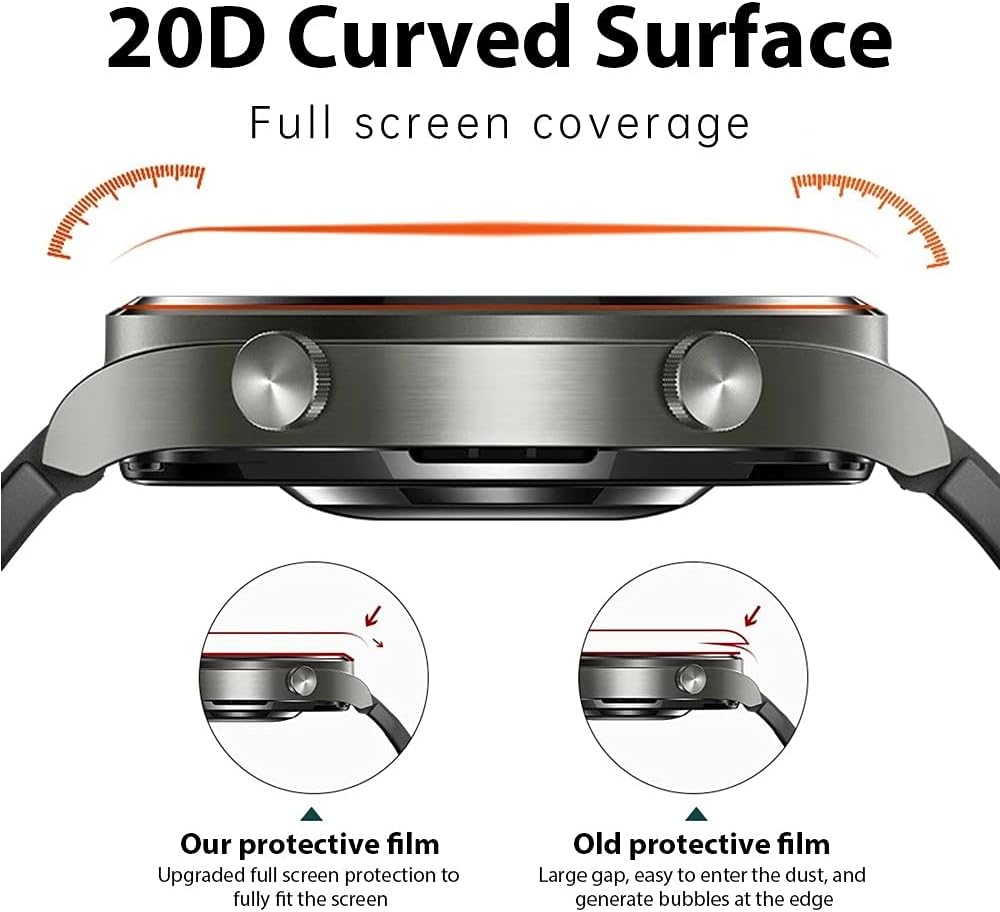 3D Curved Screen Protector For Huawei Watch GT 3 Classic 46 mm, 3Pack Soft Smart Watch Protective Film (Not Tempered Glass) [Clear HD] [Full Coverage] [Anti-Scratch] [Ultra Shatterproof]