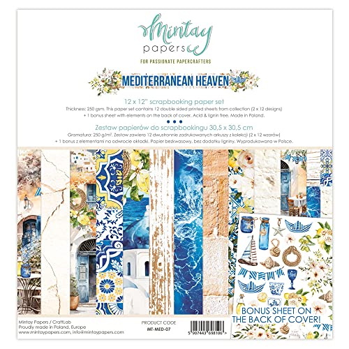 Mintay Papers Mediterranean Heaven - Complete Collector’s Designer Pack With 12X12 Paper Set, 6X6 Paper Pad, 6X8 Paper Pad, Elements, Die-Cuts And Decorative Chipboard #TOP1
