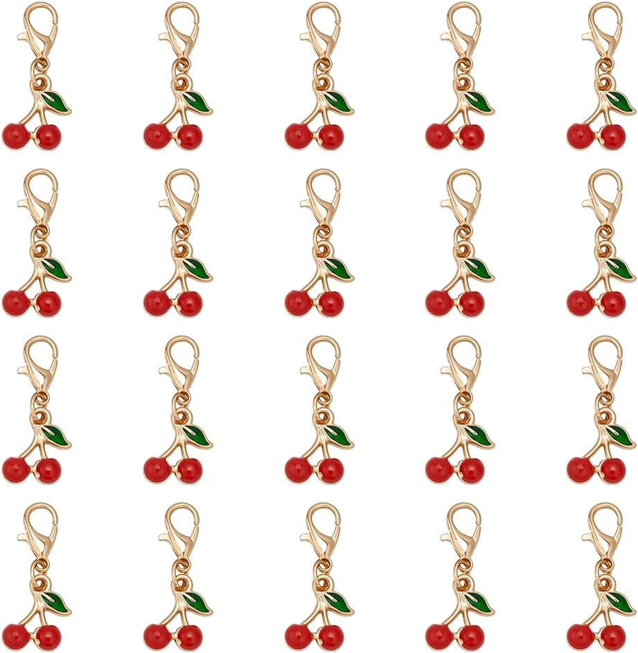 20Pcs Cherry Pineapple Keychain Red Alloy Enamel Cherry Bag Charm Cute Key Chains Fruit Charms Golden Pendant Decoration with Key Ring Clip