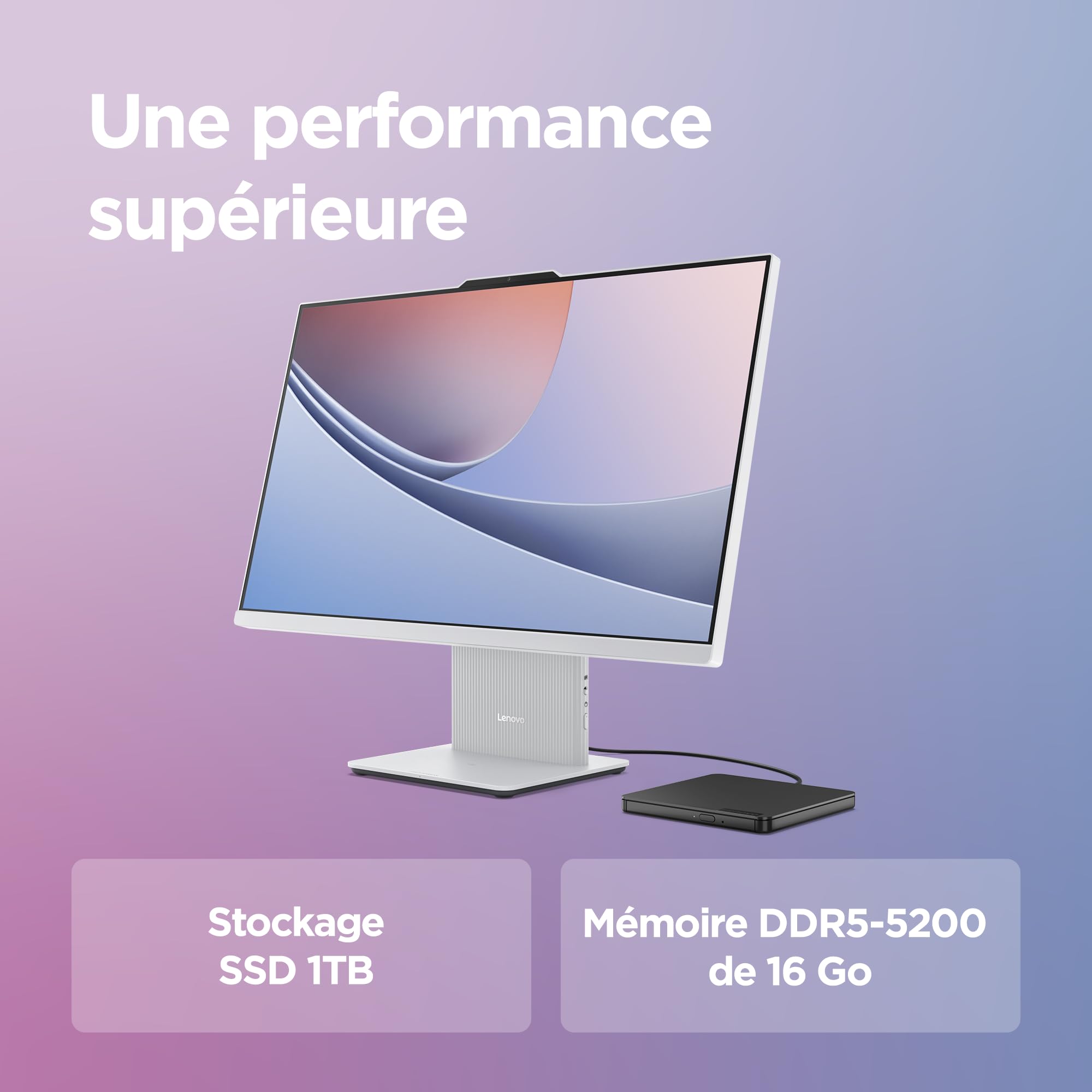 Lenovo IdeaCentre AIO 27IRH9 - Ordinateur de Bureau Tout-en-Un 27" FHD (Intel Core i5-13420H, 16Go RAM, 1To SSD, Graphique Intel UHD Intégrée, Windows 11 Home) Clavier AZERTY et Souris USB - Gris