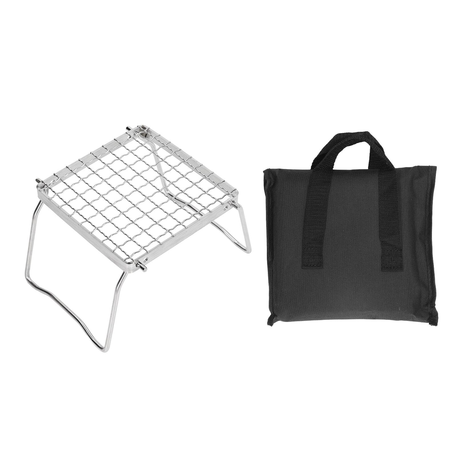 Mini Griglia Portatile, 16 x 16cm Griglia Barbecue, Griglia da Campeggio Pieghevole in Acciaio Inossidabile per Esterni Escursioni, Escursioni, Picnic, Pesca