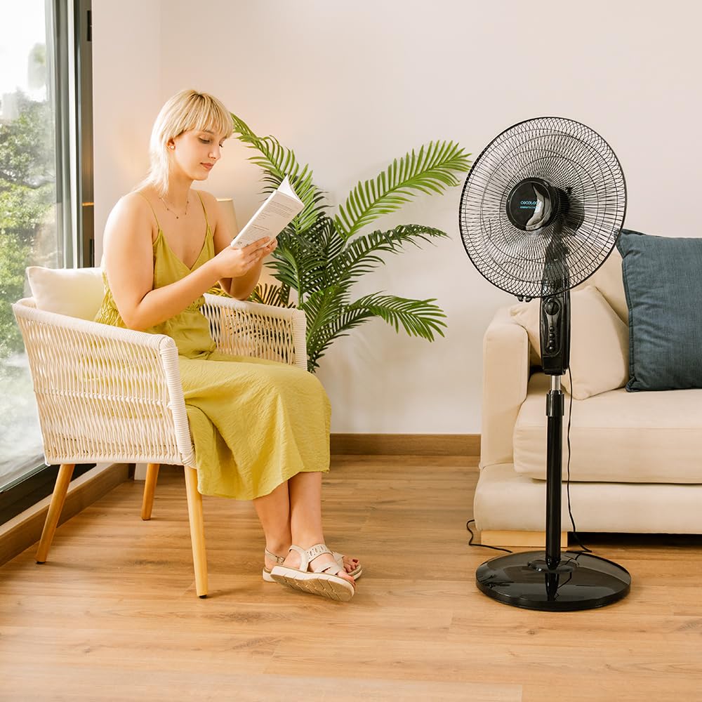 Cecotec - Ventilateur sur Pied EnergySilence 515 MaxFlow Black - 45 W, Diamètre 30 cm, 5 Pales, 3 vitesses, Minuterie jusqu’à 1 Heure, Oscillation Automatique et Hauteur Ajustable