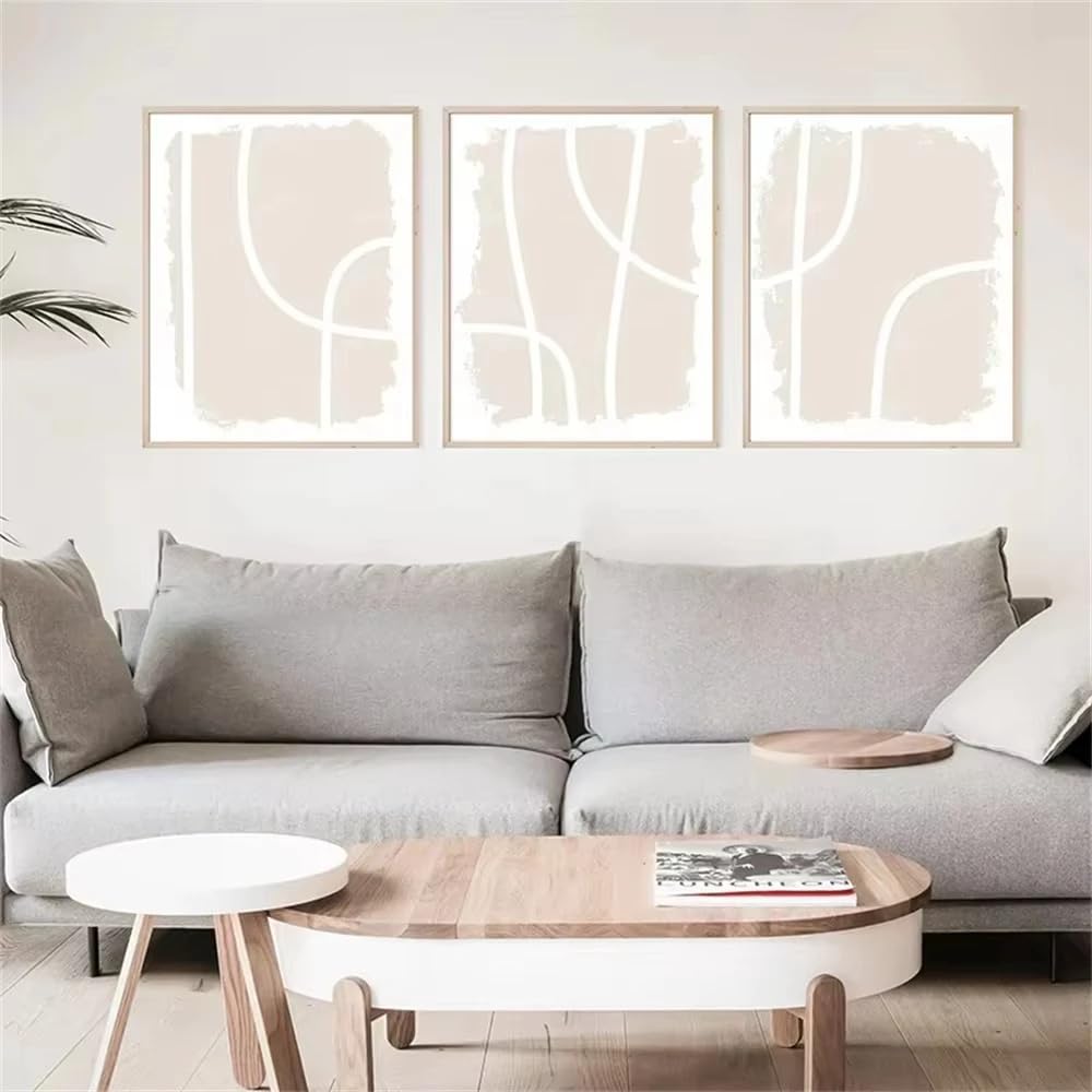 Lienzo estilo nórdico moderno con arte abstracto beige para salón sofisticado 7