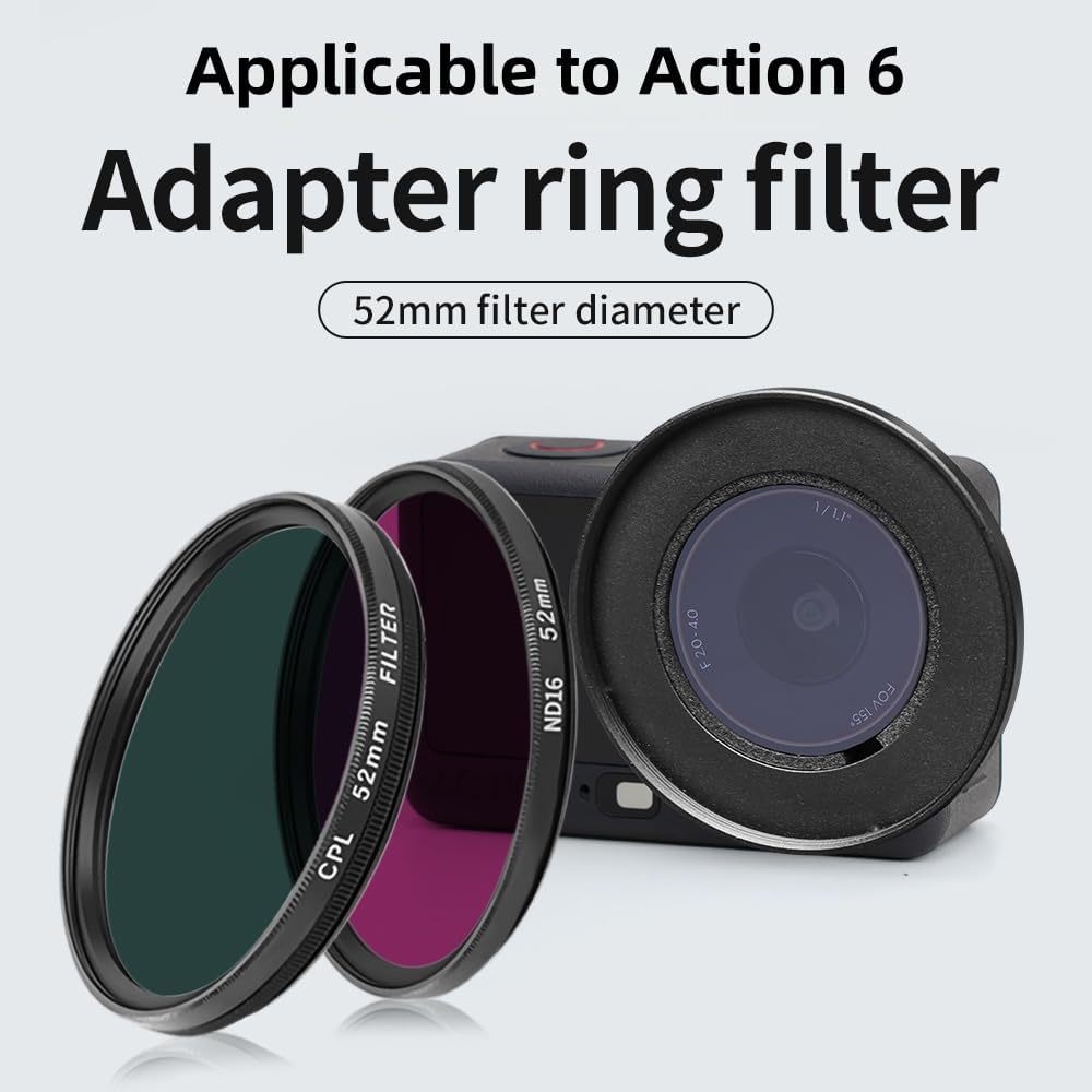 Filter Kit Compatible with DJI Action 6 Camera, 52mm Adapter Ring & Filter Kit, Nano Coating, Lightweight Aluminum Frame (Cycling 2 Piece Set (ND16/32))