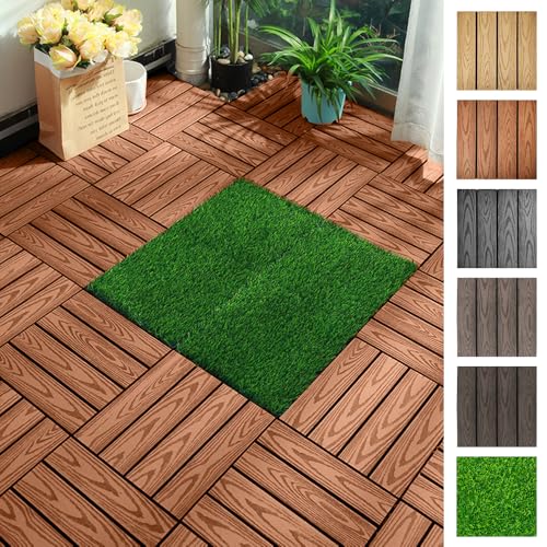 ウッドパネル ウッドタイル 人工木 1.35u/15枚 30×30cm (4枚ストレート) 正方形 厚み2cm ベランダタイル 置くだけ カットできる 木目調 天然木粉 腐らない ジョイント式 ウッドデッキ 防腐木材 ジョイントパネル 簡単 DIY ガーデ