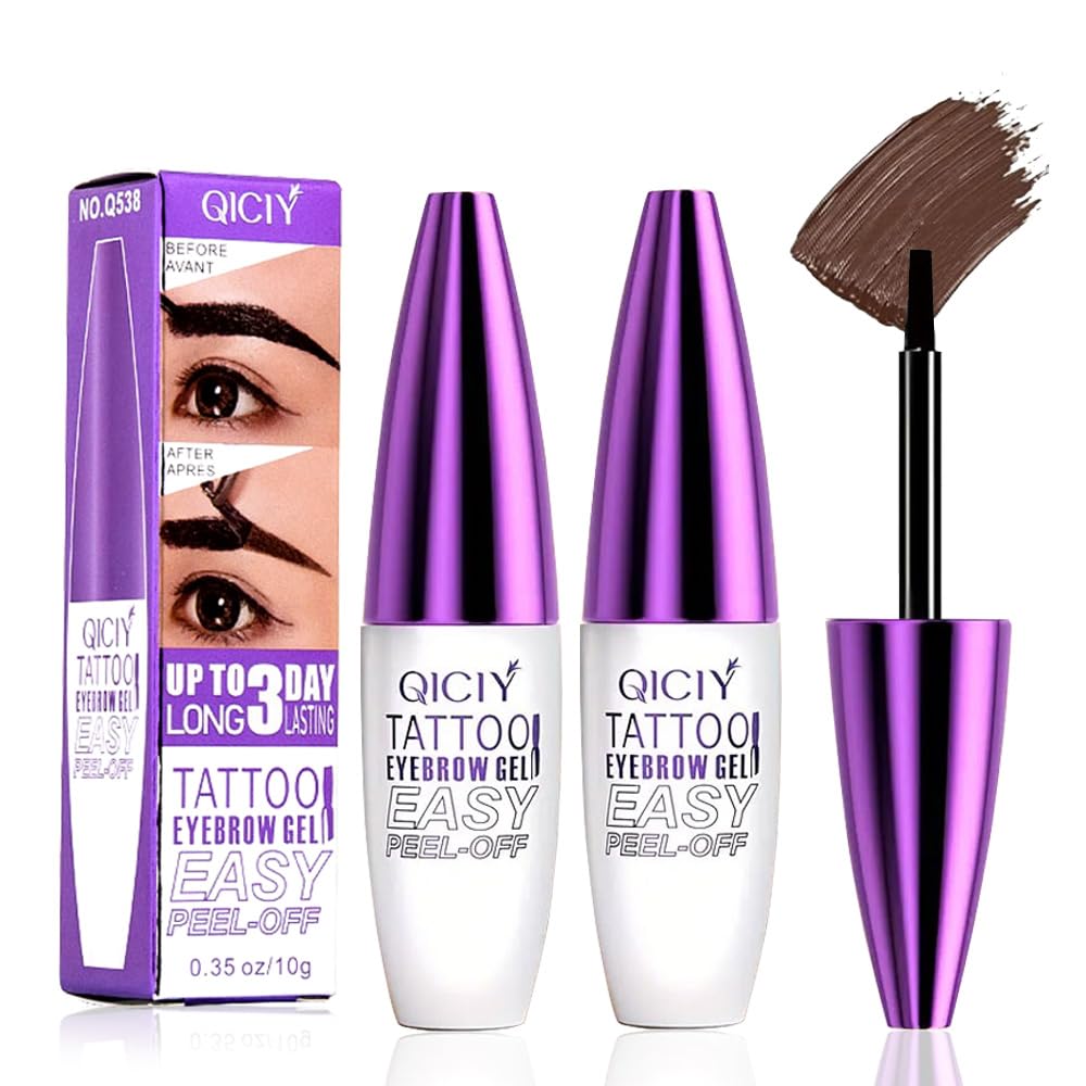 Photo 1 of 2 Packs Brown Easy Tatoo Eyebrow Gel Peel off - Semi-Permanent Tattoo Eyebrow Tint Kit Waterproof Long - Eyebrow Mascara Volume and Length