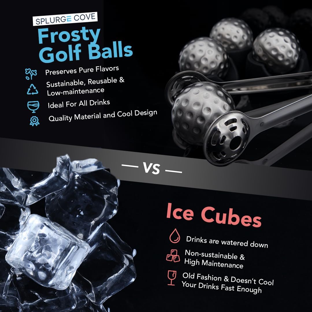 Stainless Steel Golf Ball Whiskey Chillers – Reusable Non-Diluting Ice Cubes for Whiskey, Cocktails & Wine – Set of 4
