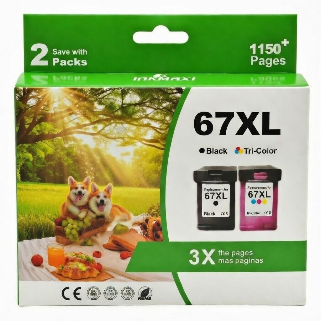 67XL Ink Cartridges Black/Color Combo Pack Replacement for HP 67 Ink NEW CHIP, for DeskJet 2800e 4200e 2855e 2827e 2800 2852e 2700 2755e 2700e 4100e 4227e Envy 6400 6000 6055e 6458e Printer Ink