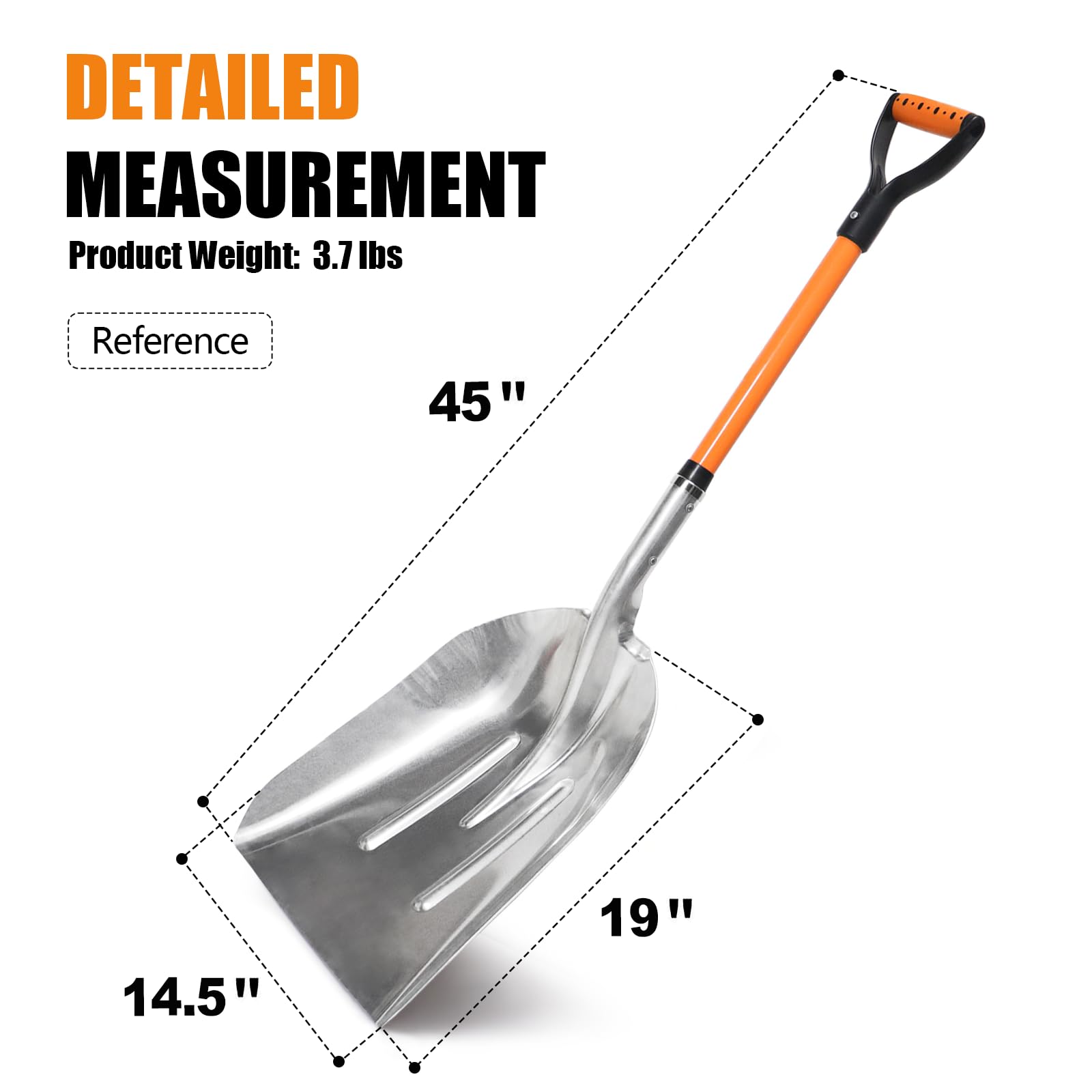 VNIMTI Pala de Nieve de Aluminio con Mango en D, Pala de Nieve de Metal para Entrada, Pala de Transferencia de 45 Pulgadas, 1.7 kg, Pala de Transferencia para jardinería, Color Amarillo