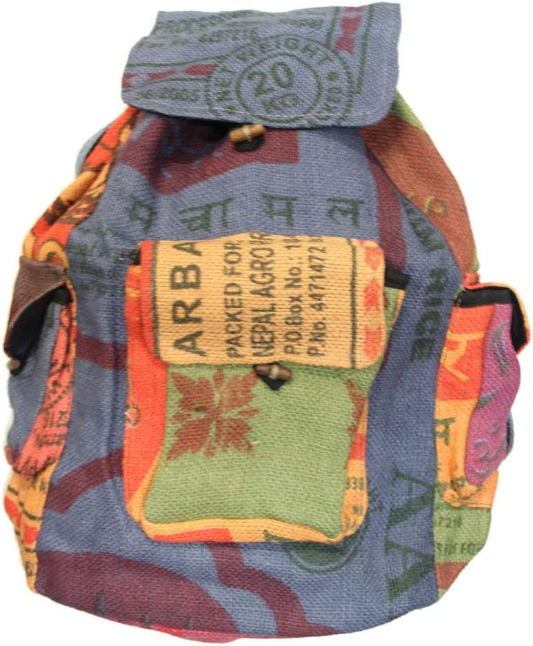 DharmaObjects Recycled Jute Rice Bag Backpack - Handmade Eco-Friendly Casual Daypack from Nepal