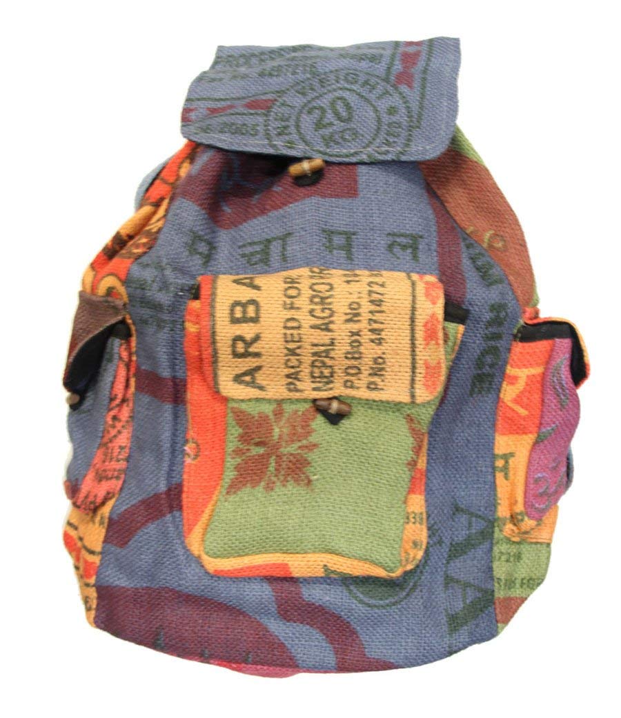 Recycled Jute Rice Bag Backpack Hand Made Nepal