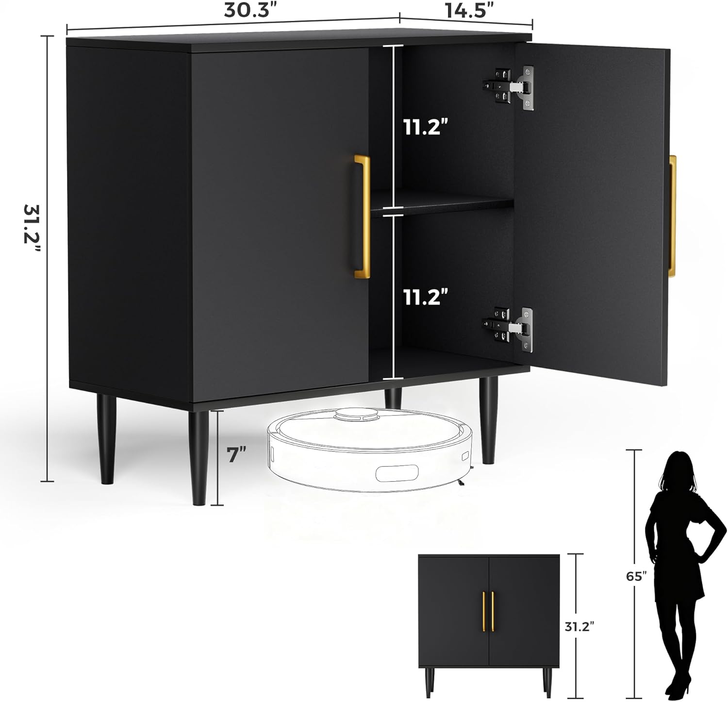 Modern Storage Cabinet, Free Standing Buffet Cabinet, Black Sideboard and Buffet Storage, Wood Accent Furniture for Living Room, Hallway, Entryway, Dining Room, Bedroom (1, Black) | Modern, Sideboard, Buffet Storage, with Doors, Accent Cabinet, 1