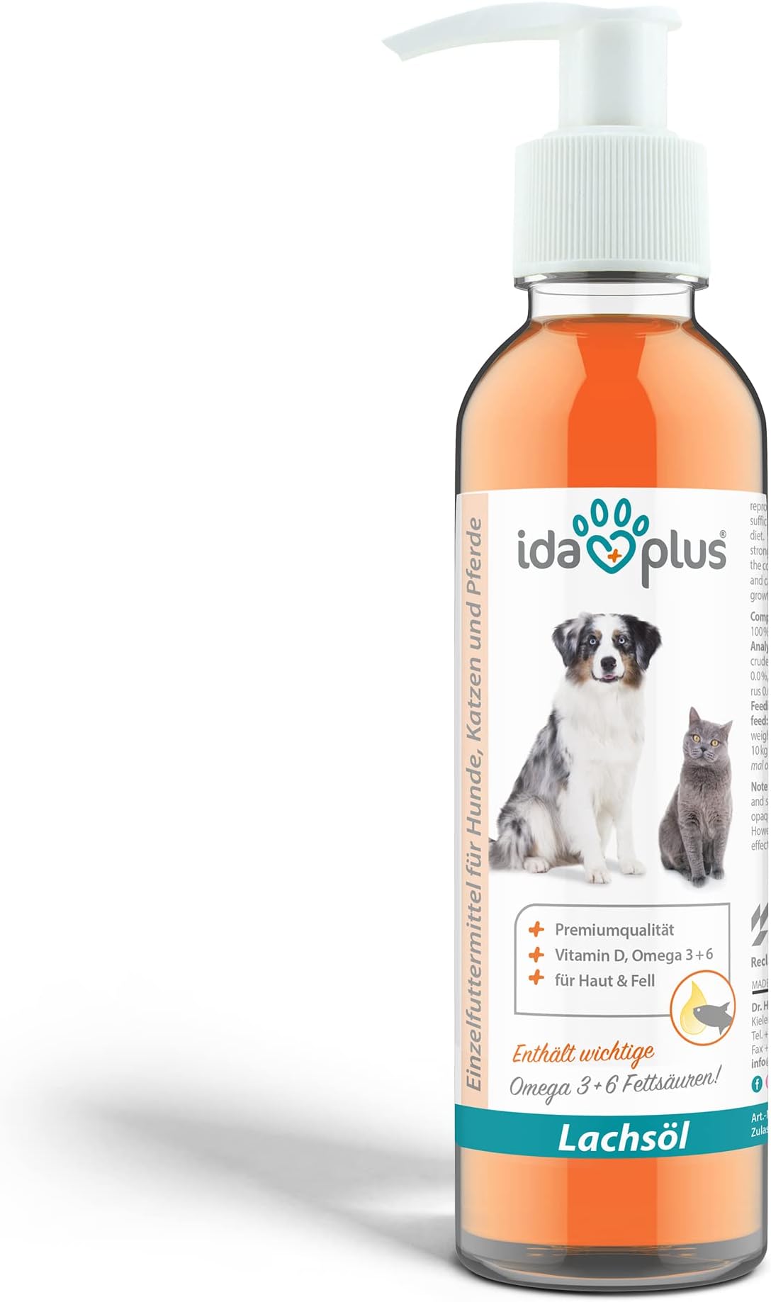 Ida Plus premium Salmon Oil supplement for dogs & cats - Natural Fish oli - Vitamin D, omega 3+6 - Strengthens the bone structure - Skin & coat - Made in Germany (200 ml)