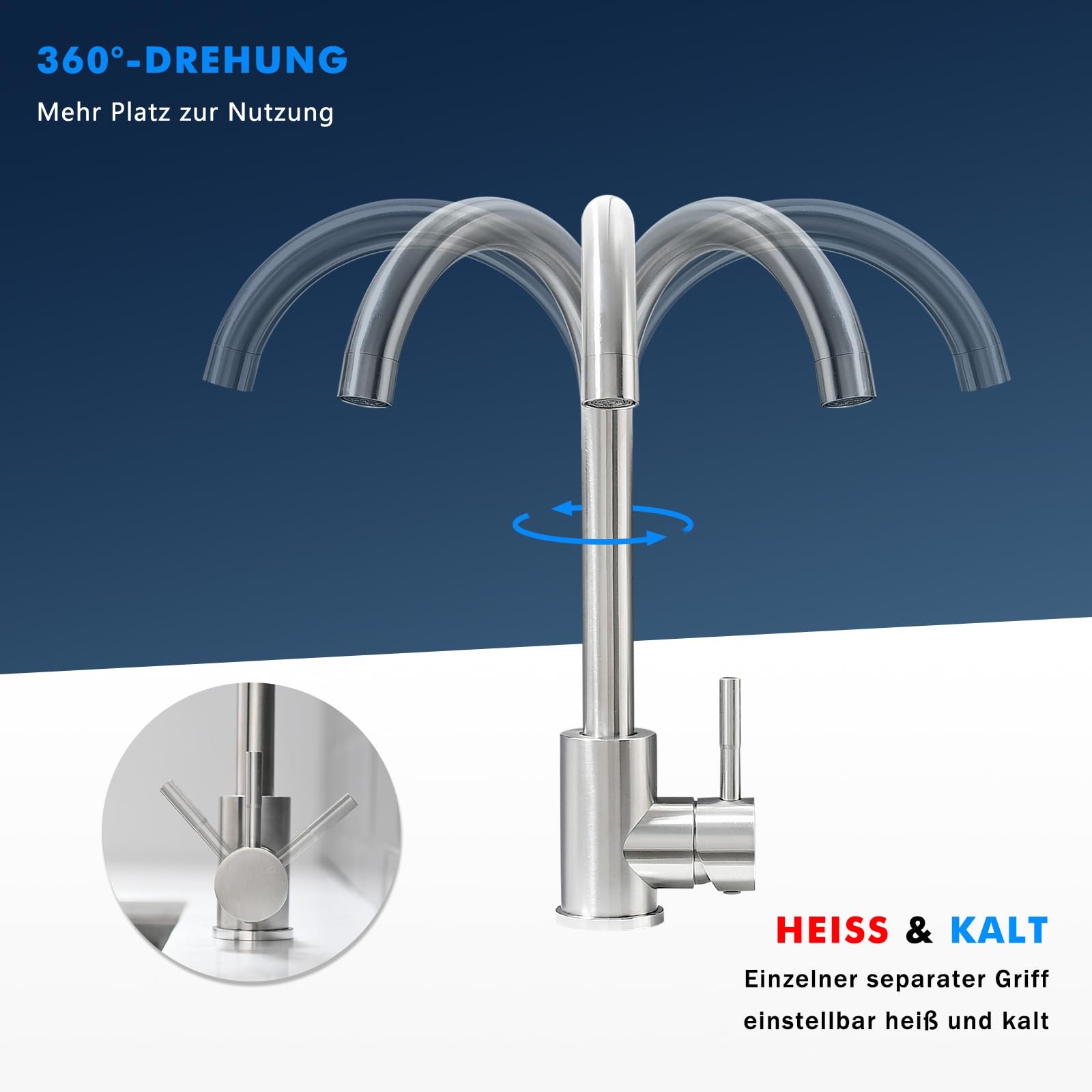 AIMADI Robinet de Cuisine Miigeur Cuisine Mono Commande Rotation 360° Robinet Évier Modern Design Inox 304 Nickel Brossé