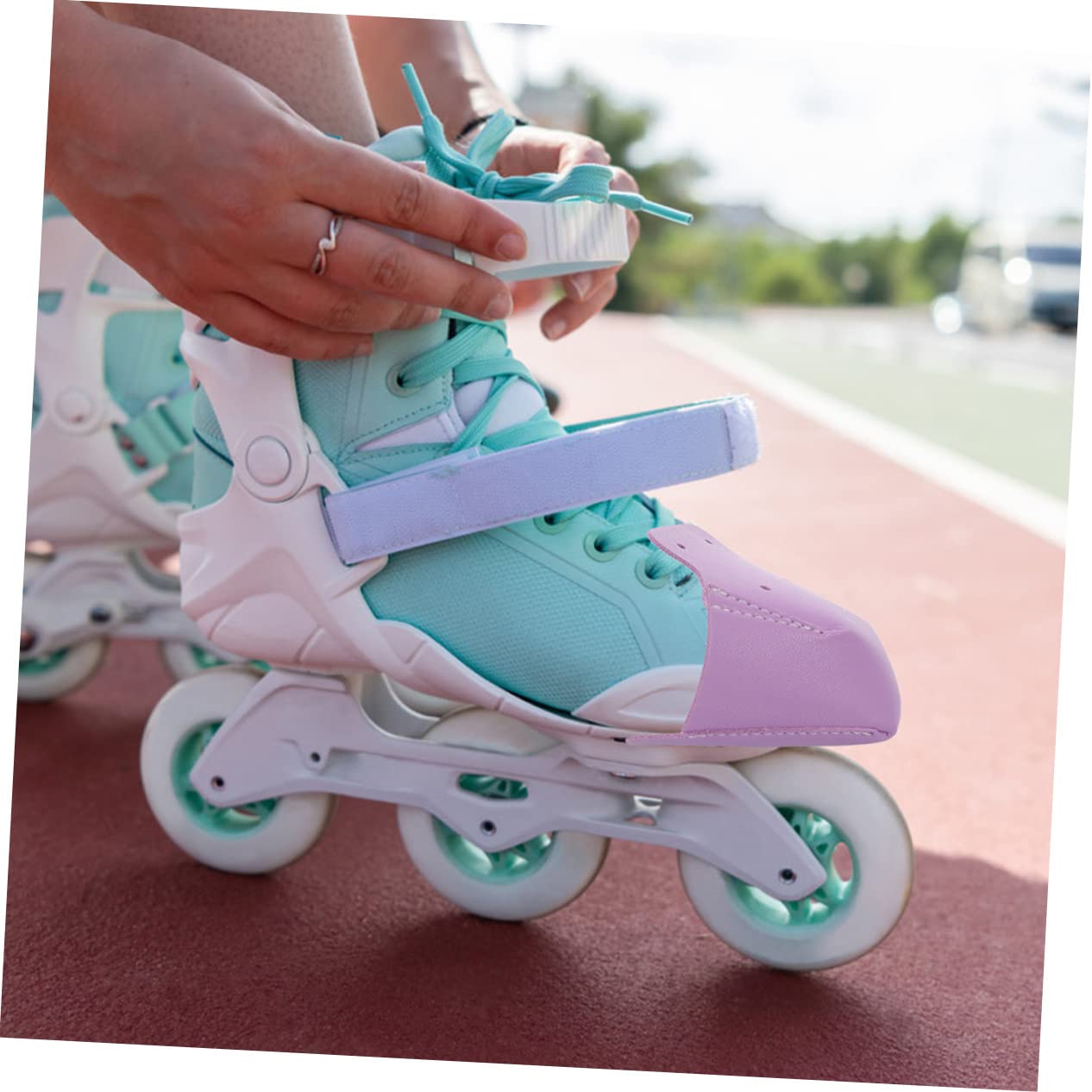 Supvox 6 Paare Skate-Stiefel Zehenschützer Aus Kunstleder Skate-zehenkappen Aus Leder Skate-Protektoren Outdoor-zubehör Rollenkappenschutz Überschuhe Kind Doppelreihe Violett Schuhschutz