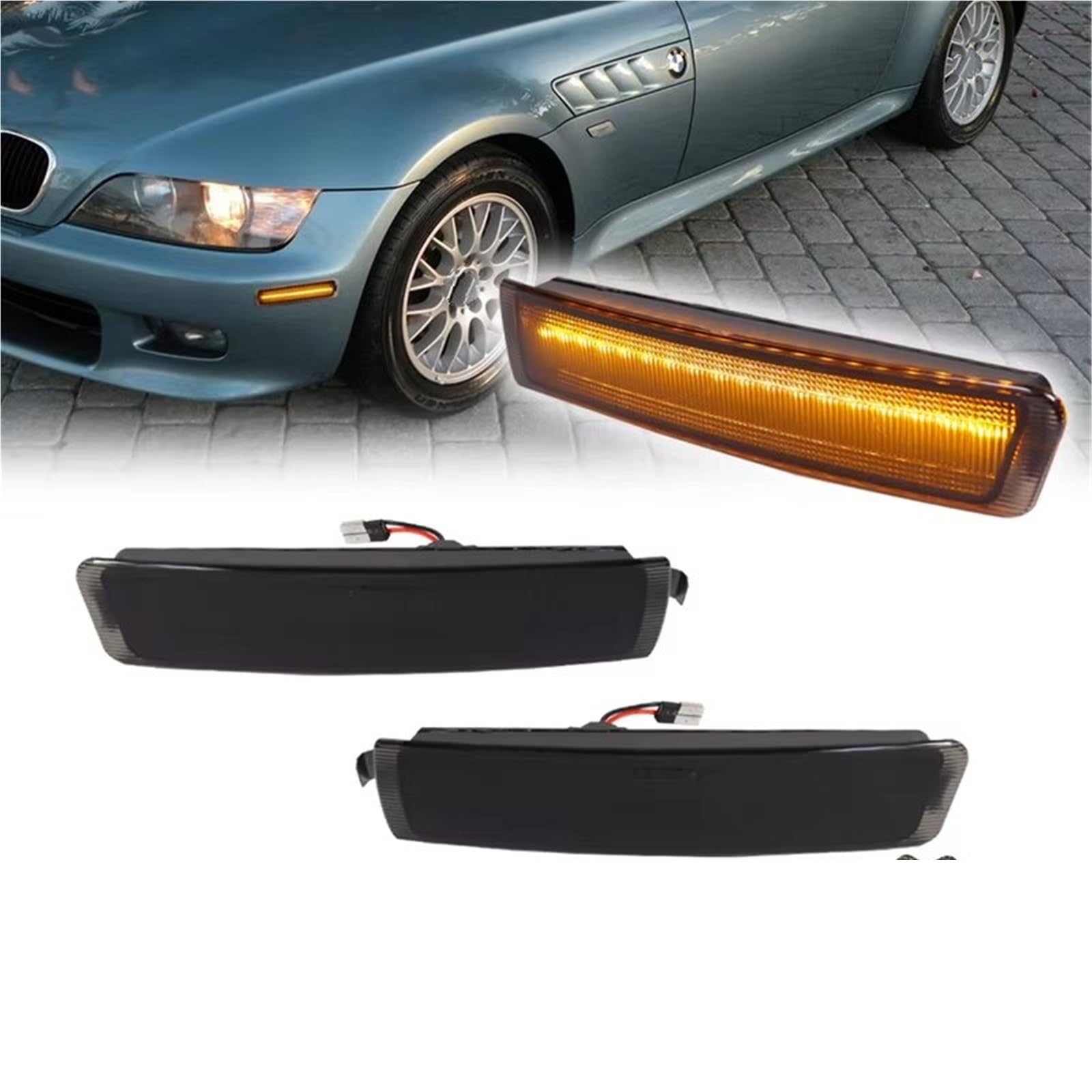 Genérico Intermitente coche Para Z3 Para M Coupe 1996-2002 LED Blanco Ámbar 12V Marcador Lateral Parachoques Delantero Luces Señal Giro Conducción Indicador de dirección(Clear Lens Amber)