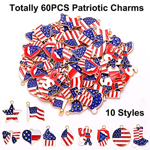 Cealxheny 60Pcs American Flag Charms 4Th Of July Charms For Jewelry Making Enamel Heart Star Patriotic Pendant Charms For Independence Day Necklace Bracelet Earrings Making (60Pcs Charms) #TOP1