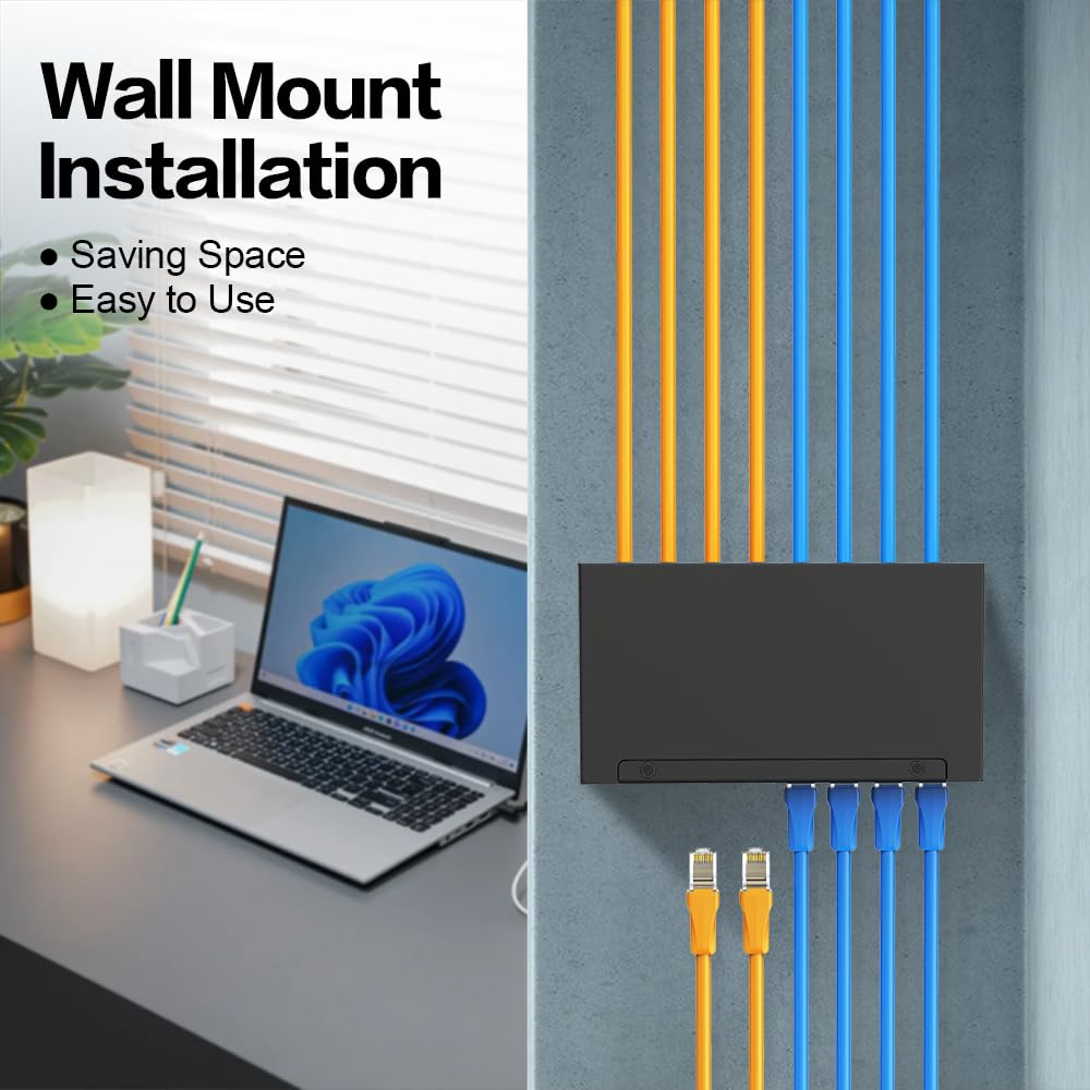 Panneau de brassage 8 ports CAT7 Keystone Panneau de brassage réseau blindé avec gestion intelligente des câbles pour réseau maison/bureau (1U 8 ports, CAT7)