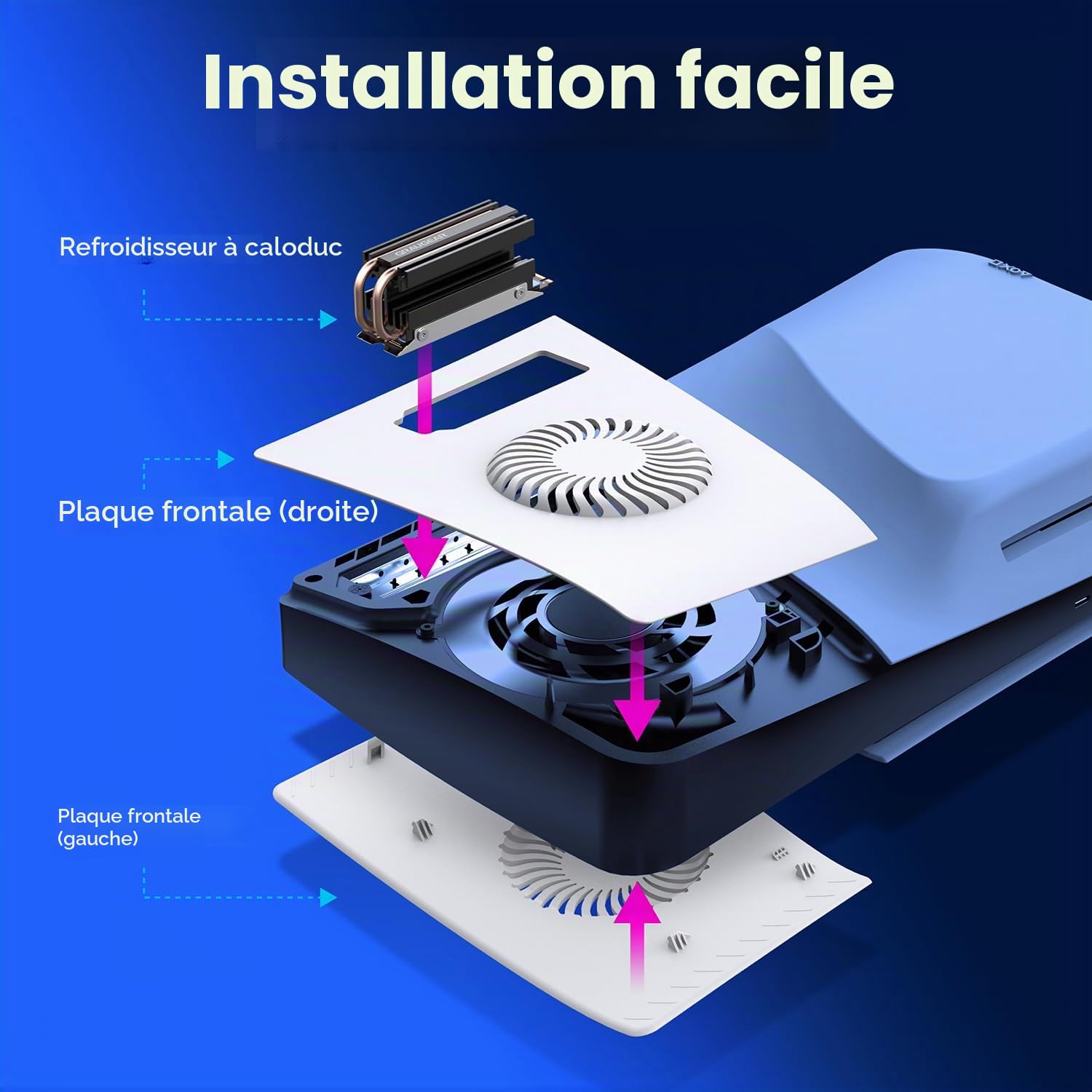 GRAUGEAR Pack de refroidissement M.2 SSD pour PS5 Slim, coque fine de ventilation PS5 et dissipateur thermique Open Air PS5 SSD, refroidisseur de caloduc pour PS5 M.2 SSD, caloduc en cuivre pur,