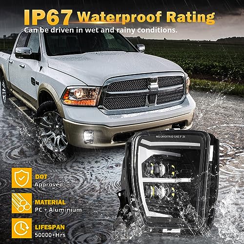 Image of Auxbeam New Upgraded LED Fog Lights Replacement for Dodge Ram 1500 2013 2014 2015 2016 2017 2018 Front Fog Lamp with DRL, Black, DOT Approved